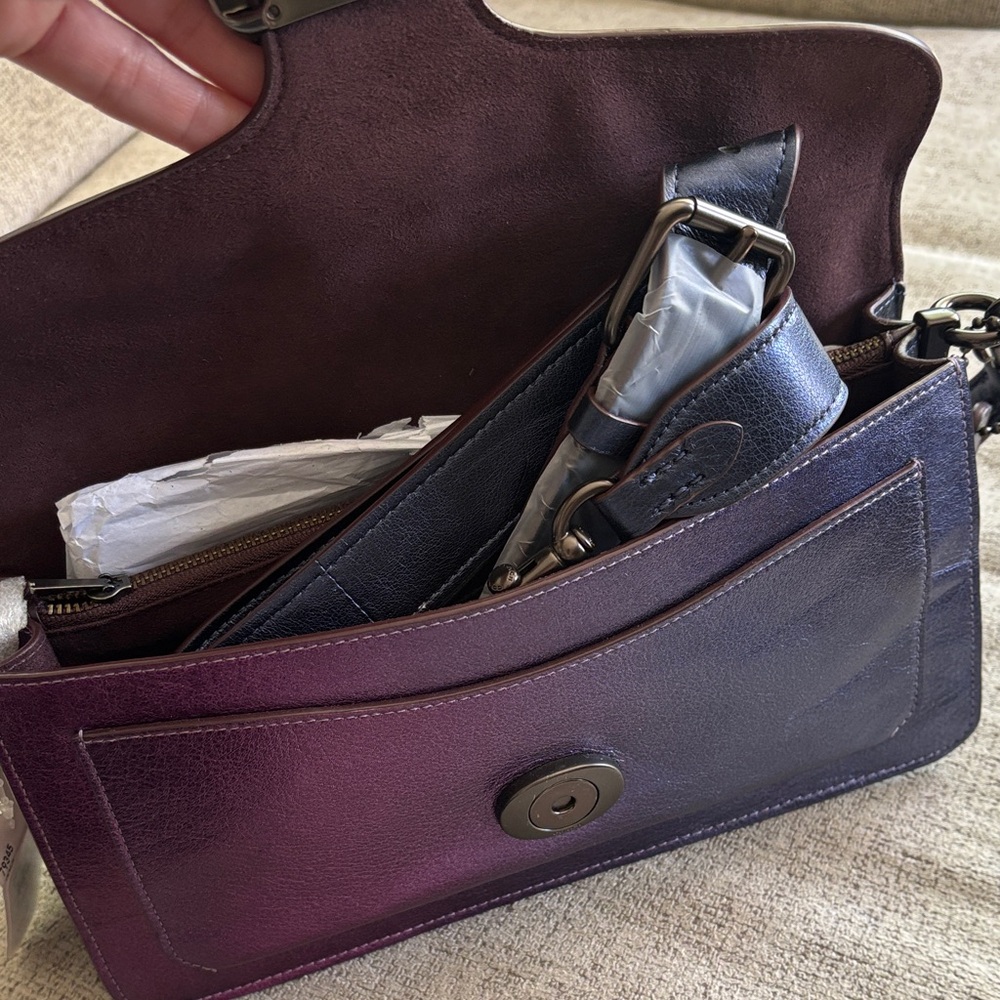 Chic Iridescent Shoulder Bag with Crystal Accent - Picture 2 of 5